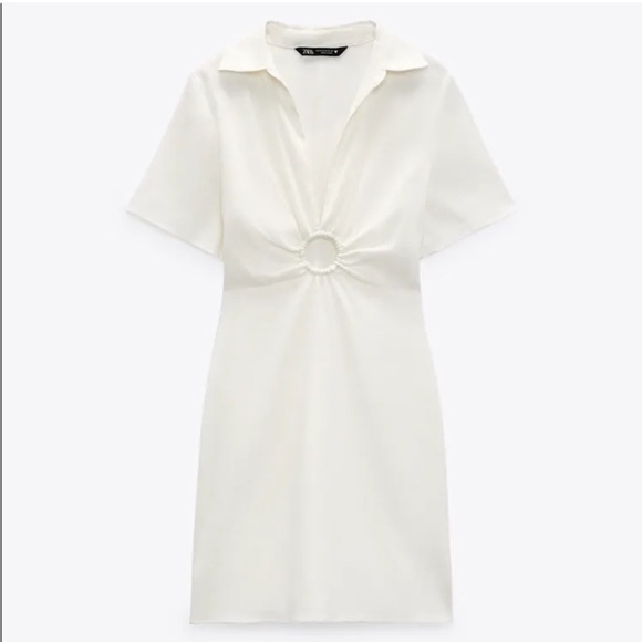 Blogger’s Favorite 🤩 NWT Zara Oyster White Ring Detail Preppy Mini Dress - Picture 11 of 15